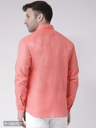 KHADIO Men's Linen B1 Full Shirt Orange-thumb3
