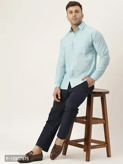 KHADIO Men's Sky Blue Full Shirt-thumb5