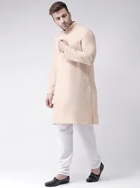 Reliable Beige Cotton Solid Mid Length Kurta For Men-thumb1