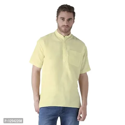 RIAG Men's Half Sleeves Lemon Yellow Short Kurta-thumb0
