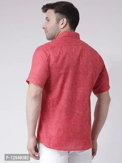 KHADIO Men's Linen C1 Half Shirt Red-thumb3