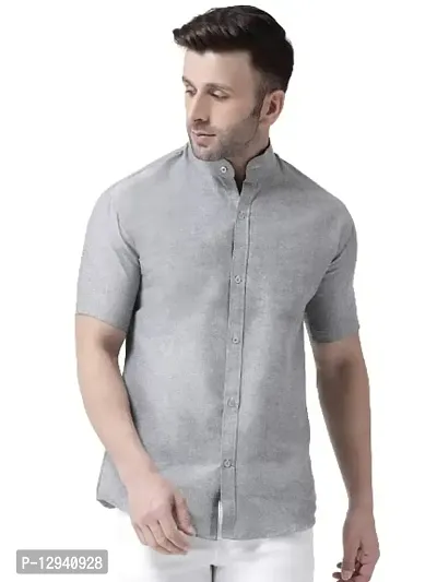 RIAG Men's Chinese Neck Half Sleeves Grey Shirt