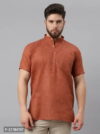 Riag Mens Half Sleeves Self Design Kurta-thumb0