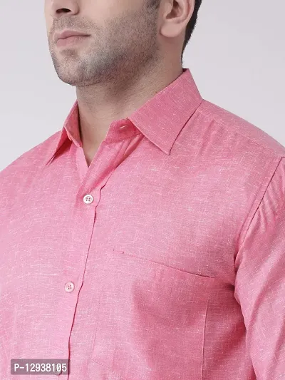 KHADIO Men's Linen S1 Full Shirt Pink-thumb5