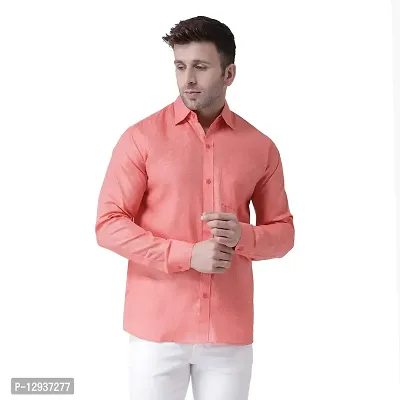 KHADIO Men's Linen B1 Full Shirt Orange-thumb0