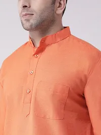 Reliable Orange Cotton Solid Mid Length Kurta For Men-thumb4