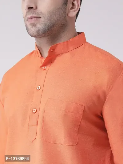 Reliable Orange Cotton Solid Mid Length Kurta For Men-thumb5