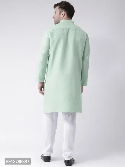 Reliable Green Cotton Solid Mid Length Kurta For Men-thumb3