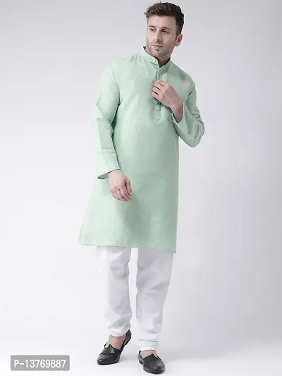 Reliable Green Cotton Solid Mid Length Kurta For Men-thumb0