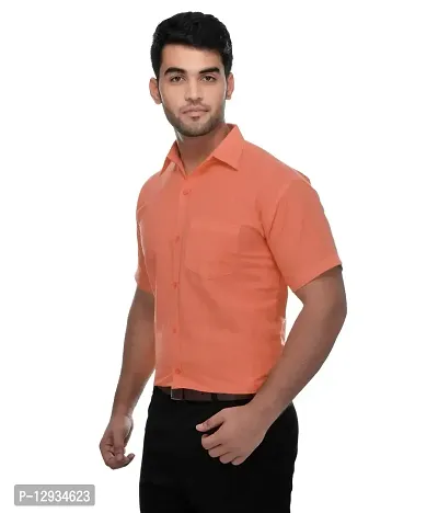 KHADIO Men's Half Sleeves Orange Shirt-thumb2