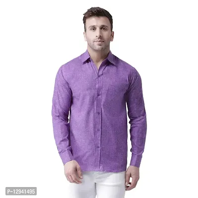 KHADIO Men's Linen D1 Full Shirt Purple