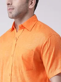 KHADIO Men's Linen I1 Half Shirt Orange-thumb4