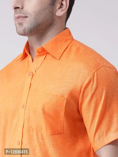 KHADIO Men's Linen I1 Half Shirt Orange-thumb5