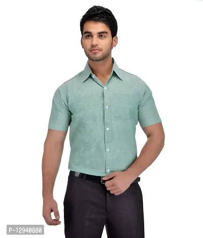 KHADIO Men's Half Sleeves Green Shirt