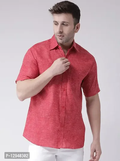 KHADIO Men's Linen C1 Half Shirt Red-thumb0