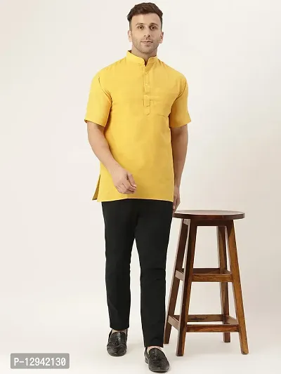 RIAG Men's Half Sleeves Mustard Yellow 1 Short Kurta-thumb5
