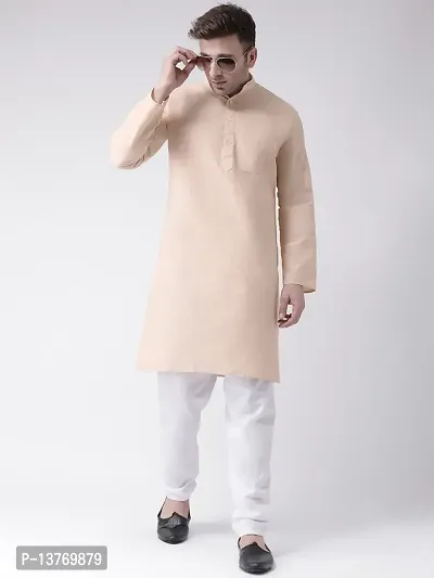 Reliable Beige Cotton Solid Mid Length Kurta For Men-thumb4