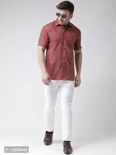 KHADIO Men's Linen O1 Half Shirt Brown-thumb4