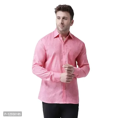 KHADIO Men's Linen S1 Full Shirt Pink-thumb0