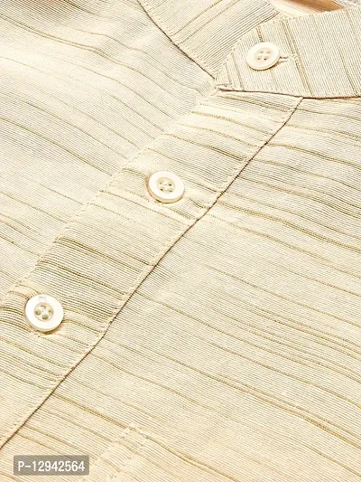 RIAG Men's Half Sleeves Beige Khaki Textured Short Kurta-thumb2