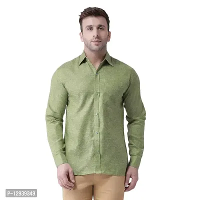 KHADIO Men's Linen Q1 Full Shirt Green-thumb0