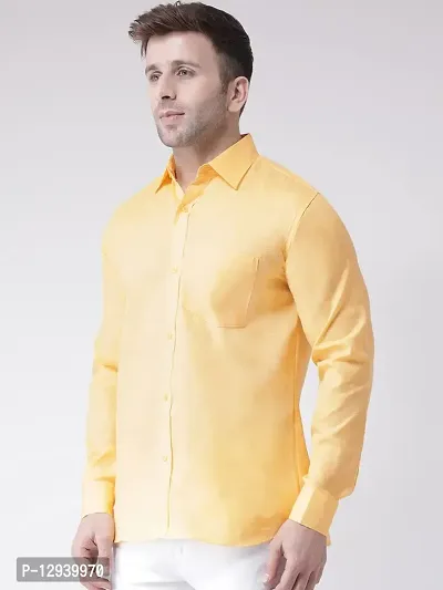 KHADIO Men's Linen H1 Full Shirt Yellow-thumb2