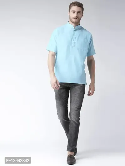 RIAG Men's Half Sleeves Sky Blue Short Kurta-thumb4