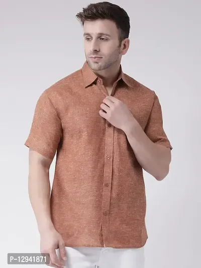 RIAG Men's Casual Linen E1 Half Sleeves Shirt Brown