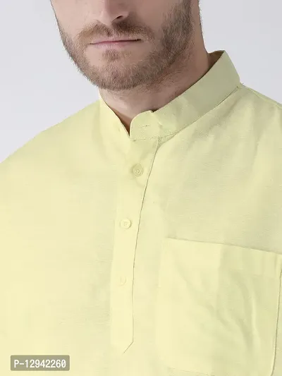 RIAG Men's Half Sleeves Lemon Yellow Short Kurta-thumb5
