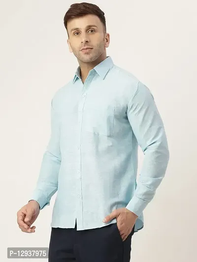 KHADIO Men's Sky Blue Full Shirt-thumb3