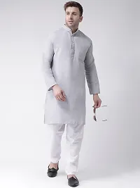 Reliable Grey Cotton Solid Mid Length Kurta For Men-thumb3