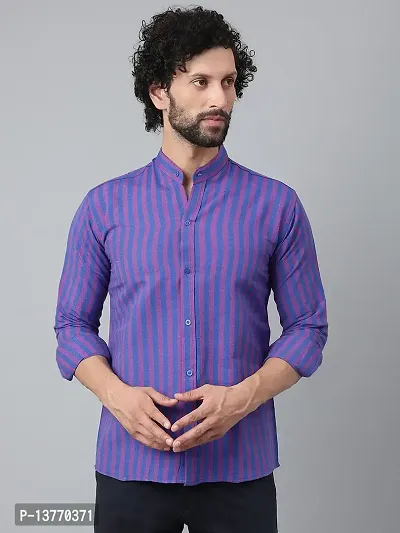 Reliable Blue Cotton Striped Long Sleeves Casual Shirt For Men-thumb0