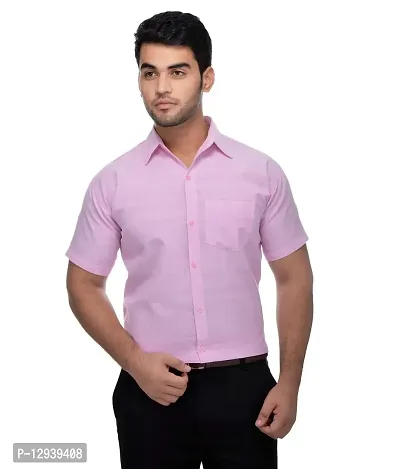 KHADIO Men's Half Sleeves Pink Shirt