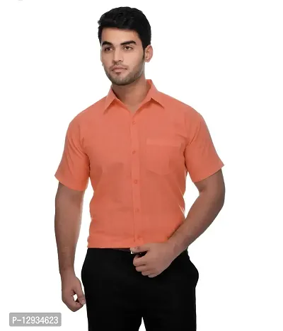 KHADIO Men's Half Sleeves Orange Shirt-thumb0