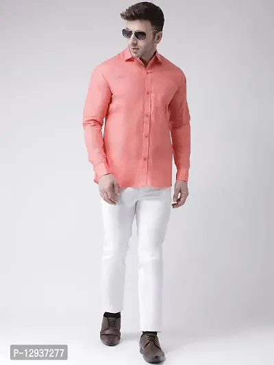 KHADIO Men's Linen B1 Full Shirt Orange-thumb4