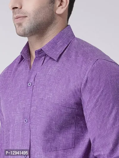 KHADIO Men's Linen D1 Full Shirt Purple-thumb5