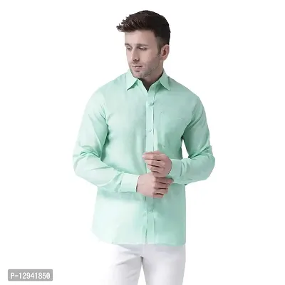 KHADIO Men's Linen A1 Full Shirt Green