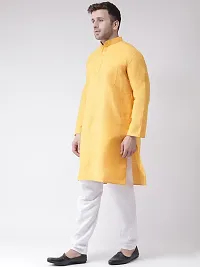 Reliable Yellow Cotton Solid Mid Length Kurta For Men-thumb1