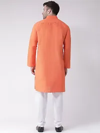 Reliable Orange Cotton Solid Mid Length Kurta For Men-thumb2