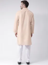Reliable Beige Cotton Solid Mid Length Kurta For Men-thumb2