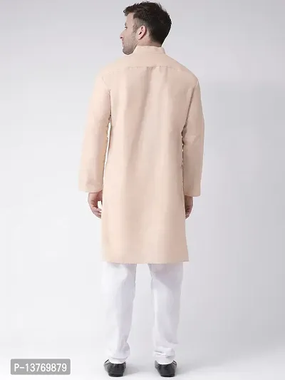 Reliable Beige Cotton Solid Mid Length Kurta For Men-thumb3