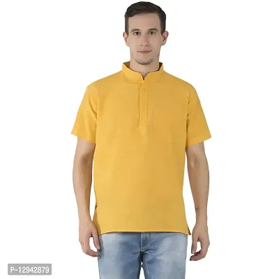 RIAG Men's Half Sleeves Mustard Yellow Short Kurta