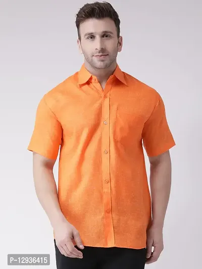 KHADIO Men's Linen I1 Half Shirt Orange-thumb0