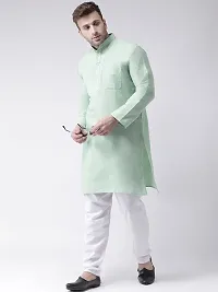 Reliable Green Cotton Solid Mid Length Kurta For Men-thumb3