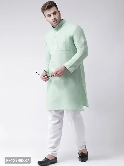 Reliable Green Cotton Solid Mid Length Kurta For Men-thumb4