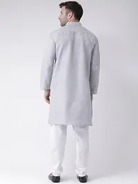 Reliable Grey Cotton Solid Mid Length Kurta For Men-thumb2