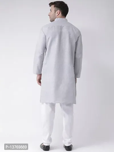 Reliable Grey Cotton Solid Mid Length Kurta For Men-thumb3