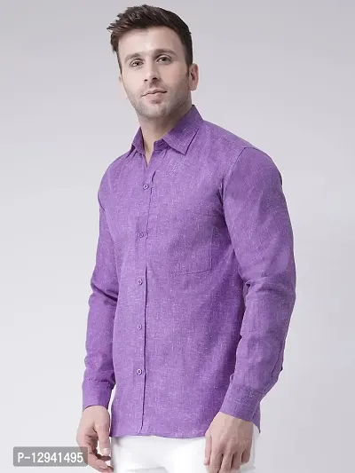 KHADIO Men's Linen D1 Full Shirt Purple-thumb2