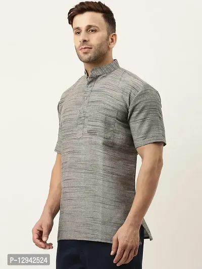 RIAG Men's Half Sleeves Clay Grey Textured Short Kurta-thumb3