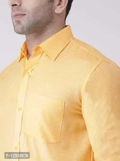 KHADIO Men's Linen H1 Full Shirt Yellow-thumb5